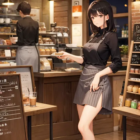 cafe clerk　tight skirt　30 generation women　cafe at night