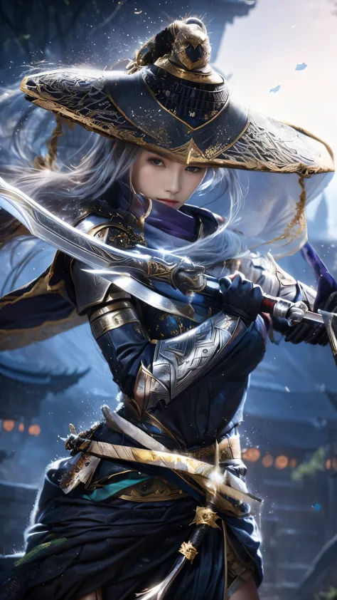a woman in a hat and dress holding a sword, fantasy warrior, a fantasy warrior, female assassin, beautiful female assassin, ashe...