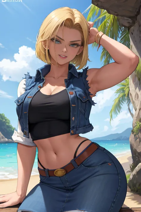 android 18 :1.2, ultra quality), Realistic, cara bonito, (imagem real, detalhes intrincados, profundidade de campo), (1girl, soz...