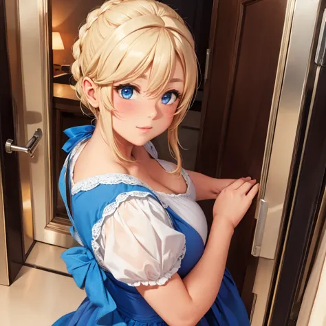 Cute blushing Cinderella in a dress