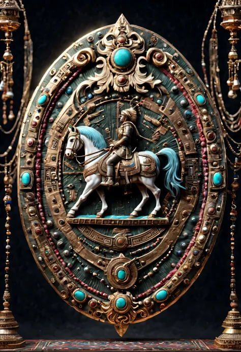 3D rendering of (Oval shield hanging on horseback: 1.37),(T very clearly carved lines: 0.6) Shang and Zhou shield, shield in Shang and Zhou dynasties, is mostly used in car warfare and foot warfare. It is made of iron, gold and leather and is approximately...