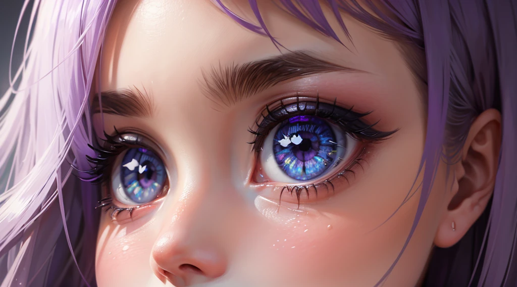  uma garota, aparência cristalina, preocupado, Cheveux violets, Cheveux longs, olhos brilhantes, parte inferior de&#39;, fundo ambiente escuro,  (ilustração), (alta resolução), (8K), (Muito detalhado), (Best ilustração), (lindos olhos detalhados), (melhor qualidade), (Super detalhado)