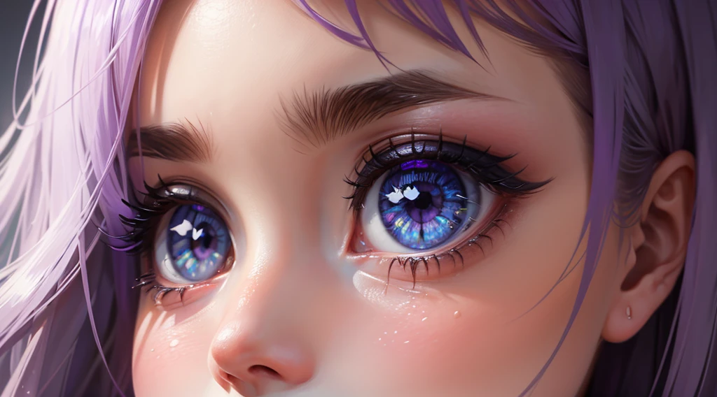  Una hija, mirada cristalina, preocupado, cabello purpura, pelo largo, ojos brillantes, fond d&#39;, fond ambiant sombre,  (ilustración), (alta resolución), (8k), (Muy detallado), (Best ilustración), (Hermosos ojos detallados), (mejor calidad), (súper detallado)