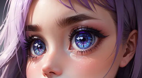  une fille, regard cristallin, worried, Cheveux violets, Cheveux longs, yeux brillants, fond d&#39;, fond ambiant sombre,  (illu...