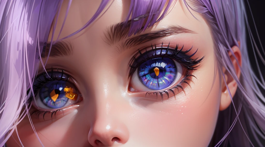  une fille, regard cristallin, worried, Cheveux violets, Cheveux longs, yeux brillants, fond d&#39;, fond ambiant sombre,  (illustration), (high resolution), (8K), (very detailed), (Best illustration), (Beautiful detailed eyes), (best quality), (super detailed)