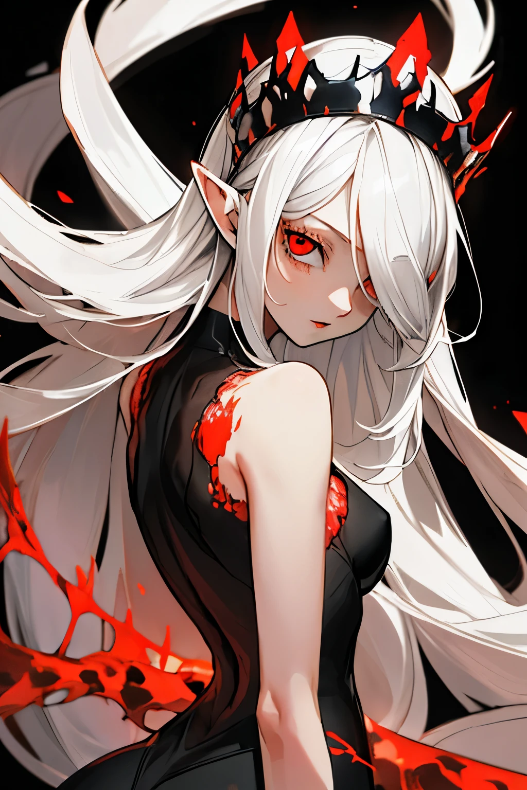 Anime girl with white hair and red eyes wearing a crown - SeaArt AI