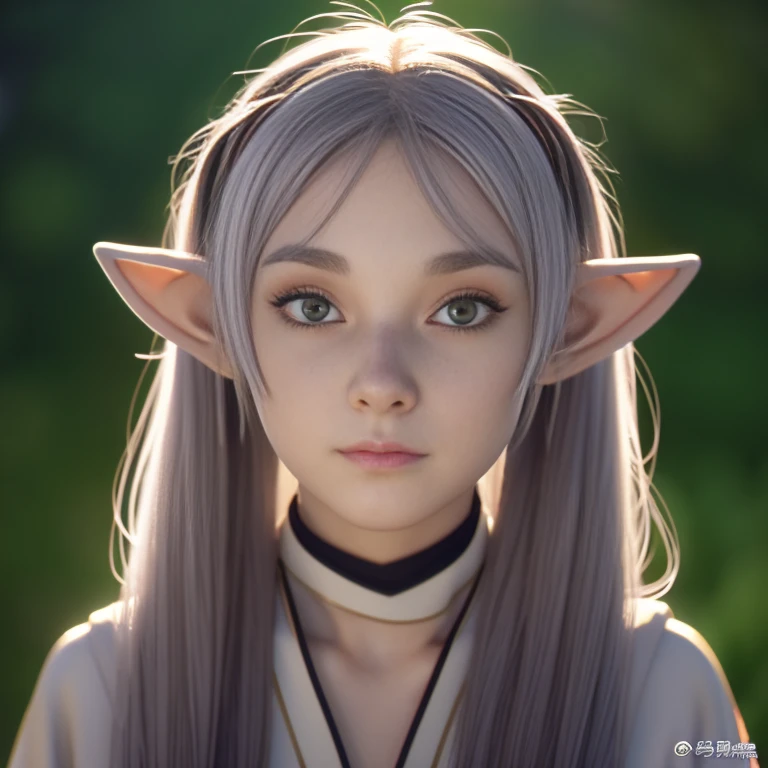 An elf girl,Double ponytail gray hair、white robe and skirt、black leggings、small breast, naked, Brown boots,green eyes,parted bangs,thick eyebrows,beautiful character design, official art,Extremely detailed CG unification, perfect lighting,rich and colorful, (the best_quality:1.0), 超high resolution,Super detailed,  high resolution, lens flare, (beautiful_Face:1.5),on the table,the bestquality, wizard wand,Medieval cityscape