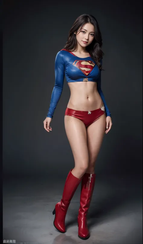 no background、short hair、supergirl costume、Snug costume、(((stretch your legs、tall、Legally express the beauty of your smile)))、((((Get the most out of your original images)))、(((supergirl costume、torn、Tattered、being destroyed)))、(((beautiful hair)))、(((I&#3...