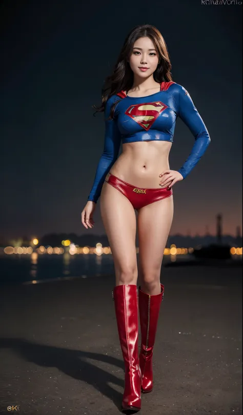 no background、short hair、supergirl costume、Snug costume、(((stretch your legs、tall、Legally express the beauty of your smile)))、((((Get the most out of your original images)))、(((supergirl costume、torn、Tattered、being destroyed)))、(((beautiful hair)))、(((I&#3...