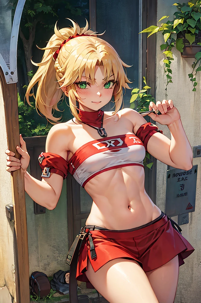 1 girl, fgomordred, modred, (green eyes:1.5), blonde hair, ponytail, short hair, scrunchie, red scrunchie, hair scrunchie, (small chest:1.2), BREAK blonde hair, white nurse,nurse, stading, BREAK looking at viewer, BREAK bedroom, BREAK (masterpiece:1.2), best quality, high resolution , unity 8k wallpaper, (artwork: 0.8), (beautiful detailed eyes: 1.6), extremely detailed face, perfect lighting, extremely detailed CG (perfect hands, perfect anatomy),nurse