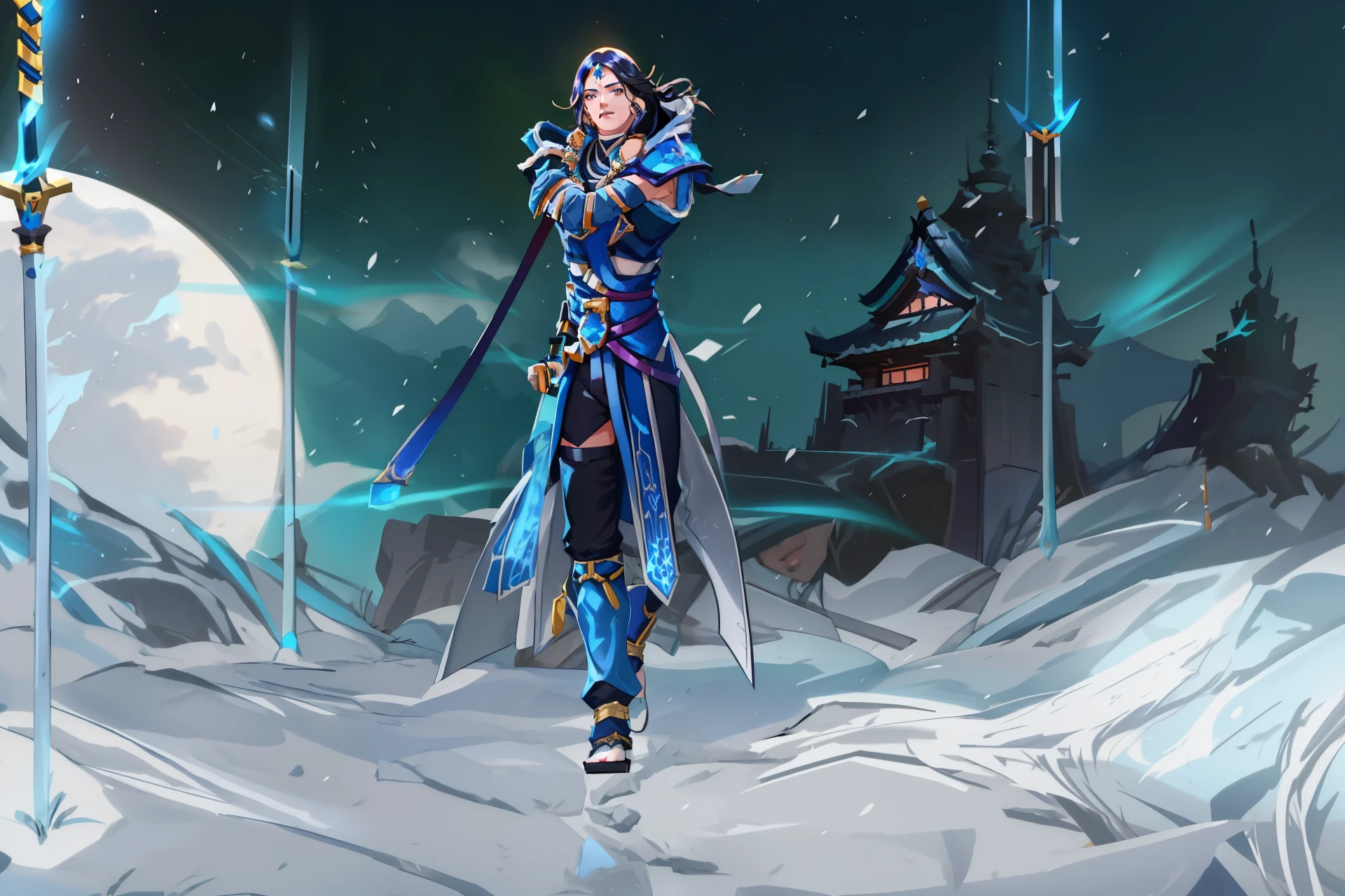 Masterpiece:1.4), (best quality:1.2), enduring sword talon, 1boy, male focus, black hair, long hair, japanese clothes, hair ornament, black eyes,Mobile Legends Caracter