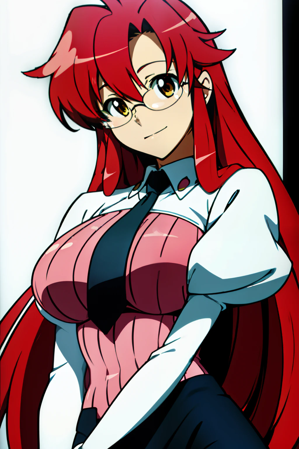 Anime girl with red hair and glasses posing for a picture - SeaArt AI