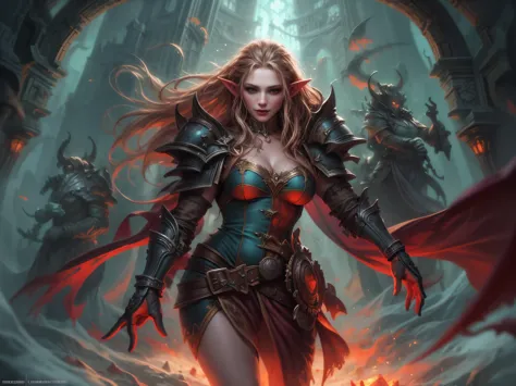 fantasy art, dnd art, RPG art, wide shot a picture of a shield (masterpiece, best quality, best details: 1.5) hanging on the wall, the shield is decorated with artful image of  beautiful female vampire elf, blood dripping, vampiric fangs, with a long curvy...
