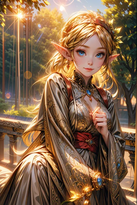 elf girl, masterpiece, best quality, best quality, (Intricate detailed:1.2), beautiful eyes, 1girl, solo, outdoors, blue sky, cl...