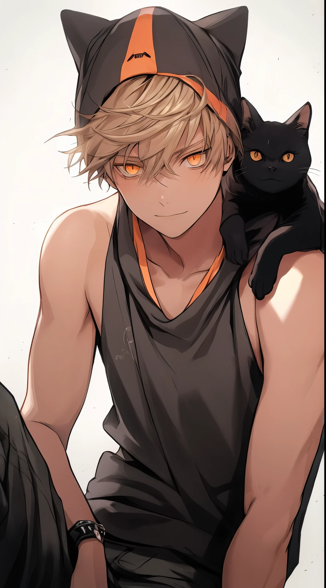 Anime boy with a cat on his shoulder - SeaArt AI