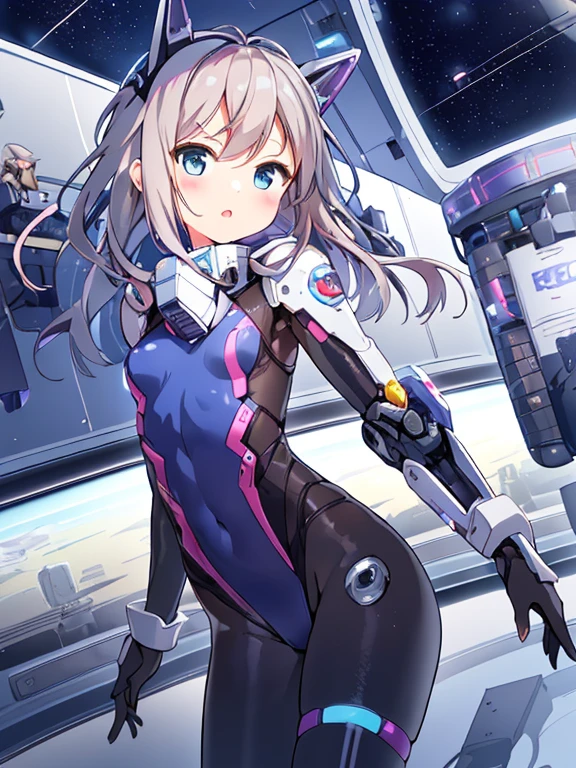 ((masterpiece:1.4、highest quality))+、(super detailed)+、
1 girl、cyberpunk city、flat chest、wavy hair、mecha clothes、(robot girl)、Cool move、Silver Bodysuit、Inside the space station、Spacecraft cabin)、Silver Dragon Armor、(cold face)、cowboy shot、pretty girl