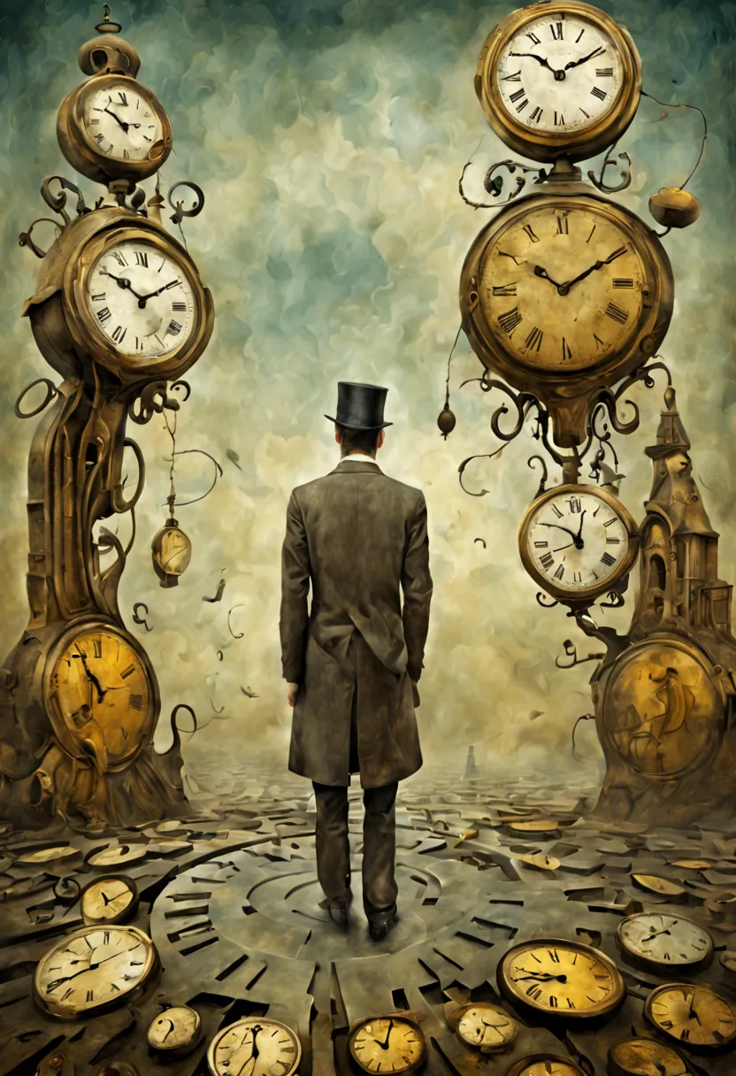 neo surrealism, by gabriel pacheco and max ernst, magical realism bizarre art, pop surrealism,a surreal scene of clocks melting ...