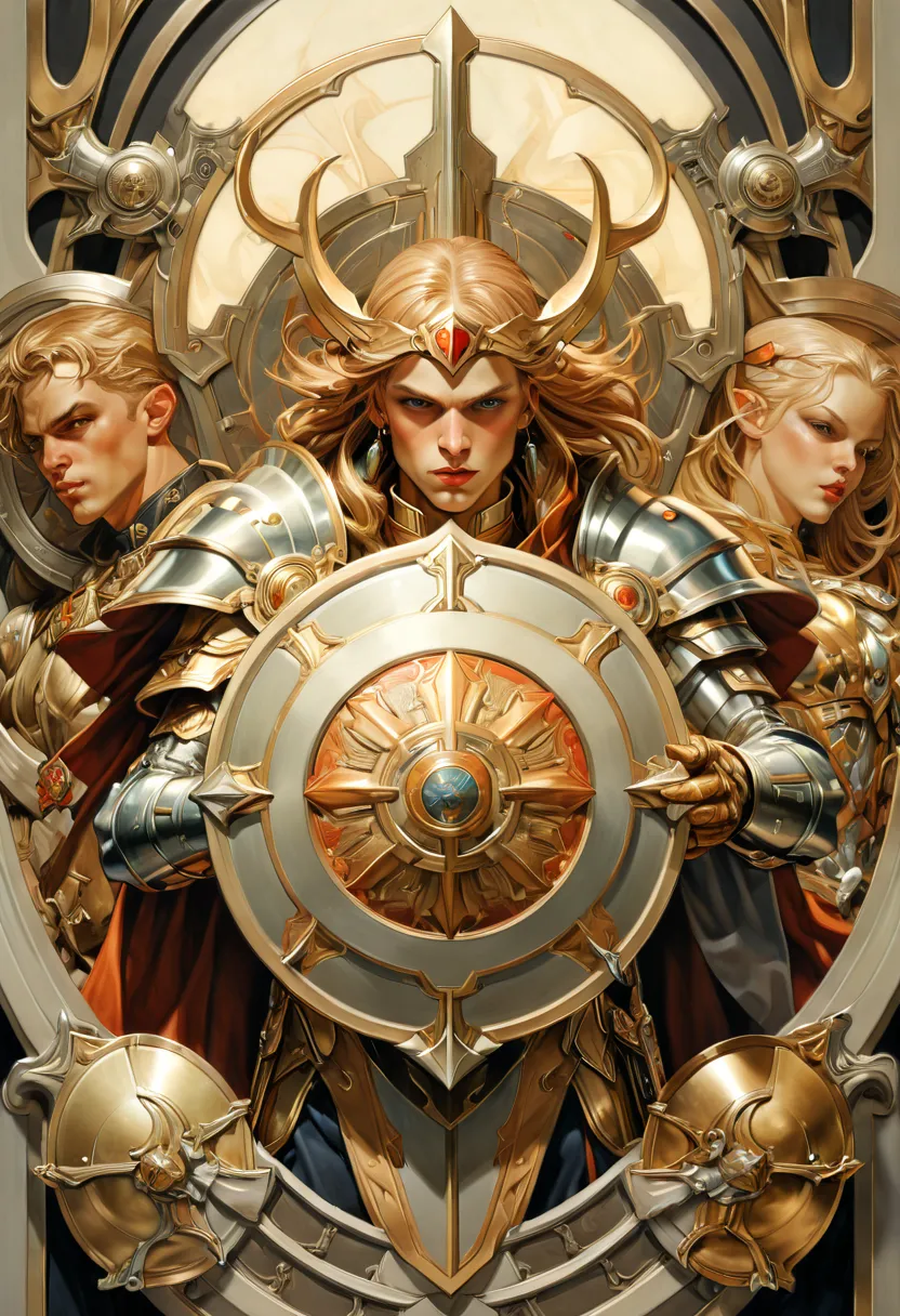 legendary heroes and epic shields, by joseph leyendecker, fantasy, enhance, intricate, (best quality, masterpiece, representativ...