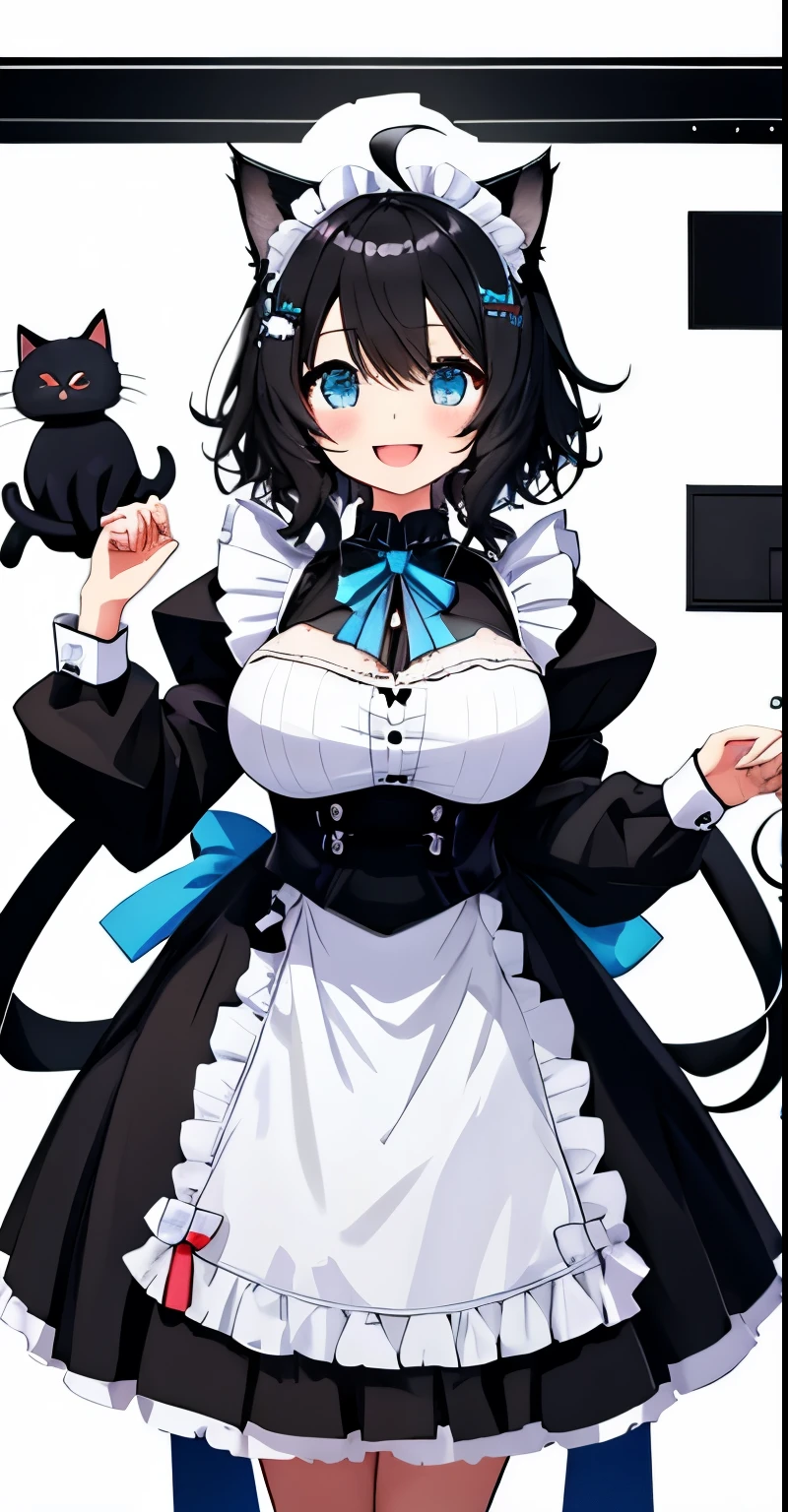 Anime character with a cat and a maid holding a kitten - SeaArt AI