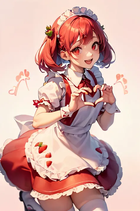 (Maid costume with strawberry motif:1.3),(strawberry ornament:1.4),(A lot of strawberries in the background:1.25),(White High So...