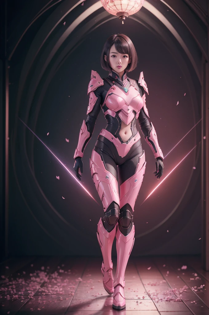 (((full body photo)))
beautiful japanese young woman, wearing ninja armor, thick symmetrical features, very short hair, background is cherry blossoms, pink aura, red lips, octane render,