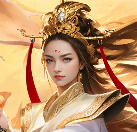 Three Kingdoms game animation girl, Beautiful delicate features, side face looking at the camera, fairy, anime epic artwork, adv...