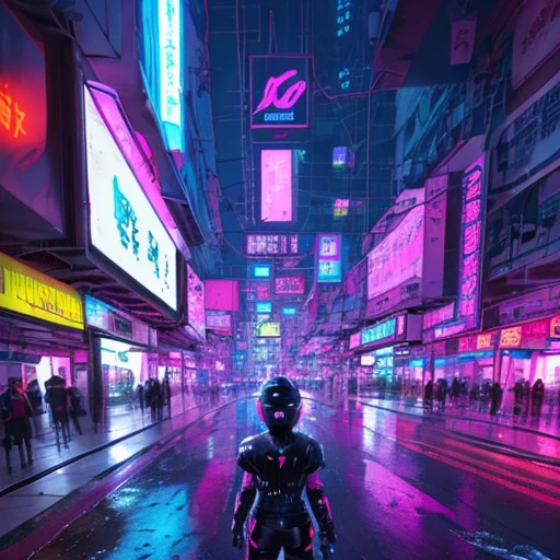 super realistic,future black football helmet,neon, cyberpunk ,  night highway,rainy,blue, pink, dirty ,hong kong