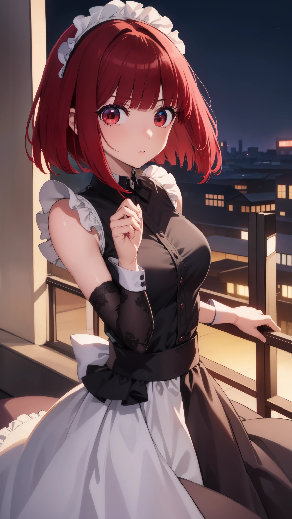 Arima maybe, Arima maybe, bob cut, (red eyes:1.5), redhead, short hair, , Maid clothes,ruffle skirt，Gothic Lolita，hair in the wind，、，
break looking at viewer,
break indoors, mansion,
break (masterpiece:1.2), highest quality, High resolution, unity 8k wallpaper, (shape:0.8), (beautiful and detailed eyes:1.6), highly detailed face, perfect lighting, Very detailed CG, (perfect hands, perfect anatomy),