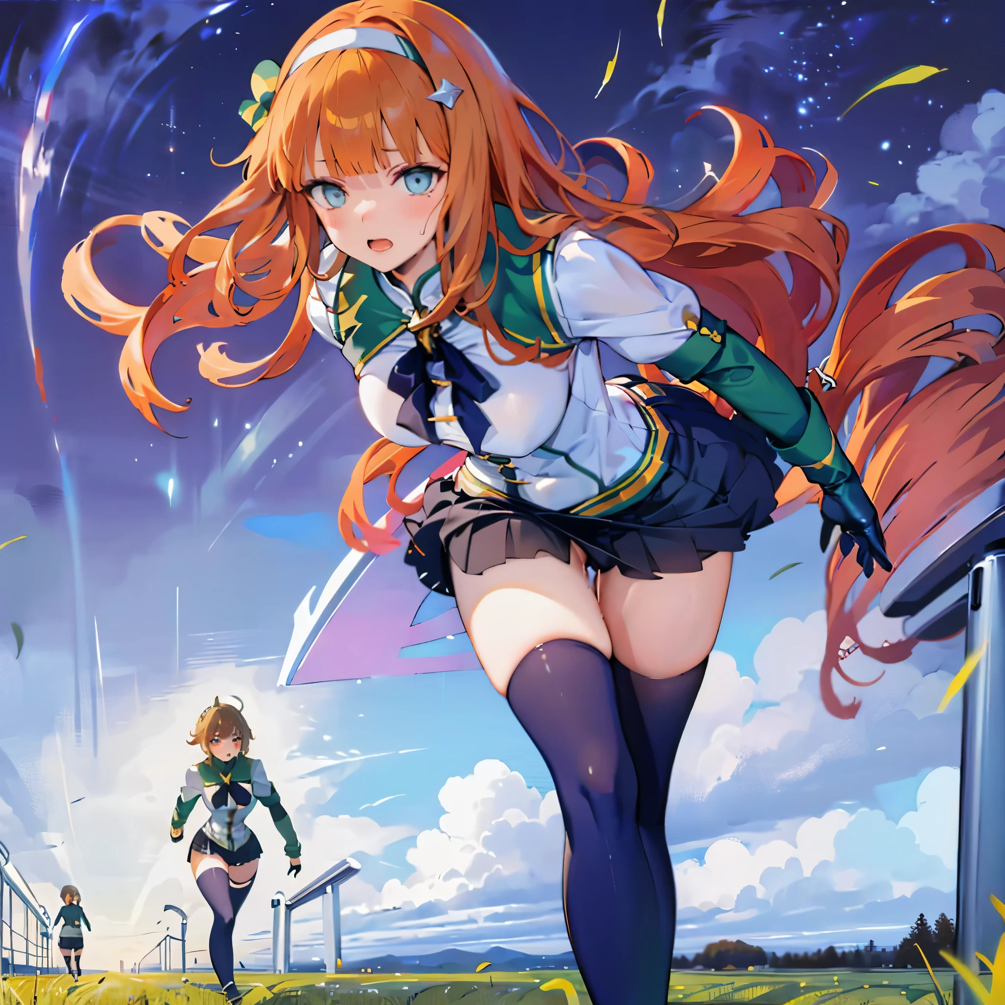 Anime girl with long red hair and a sword in a field - SeaArt AI