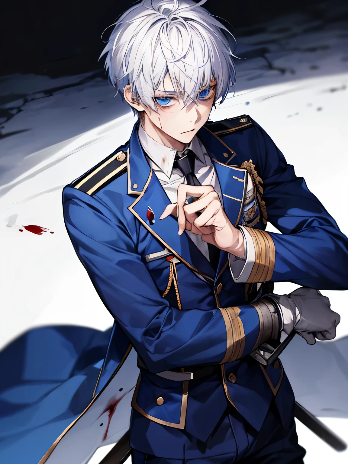 Anime character dressed in uniform with sword and blood on ground - SeaArt  AI