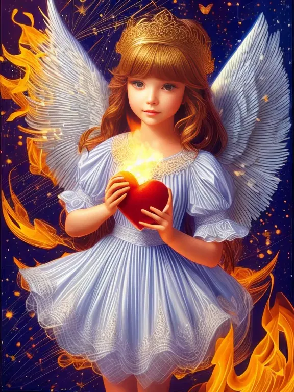 ((there is a young angel girl holding a fiery heart in her hands，a heart that loves the world，a beating heart)), , beeple and je...