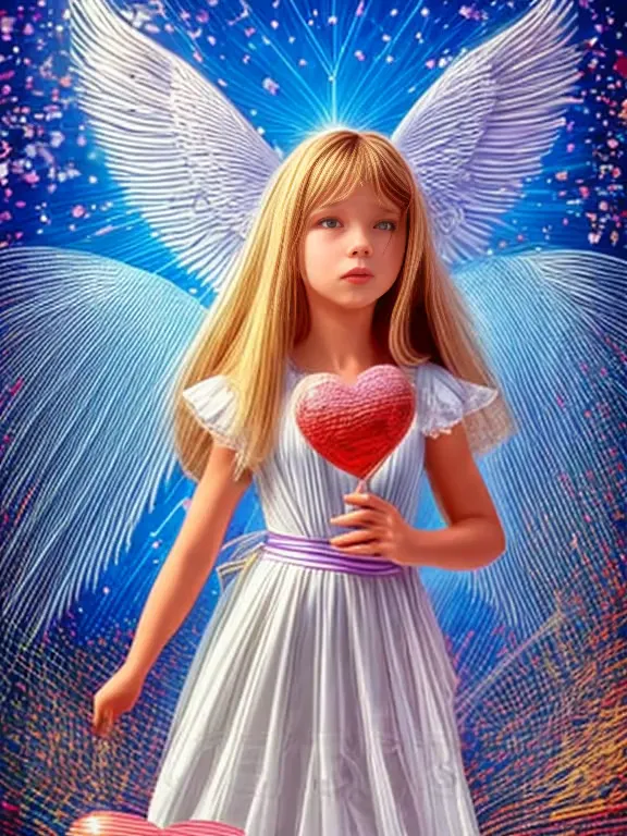 ((there is a young angel girl holding a love heart in her hands，a heart that loves the world，a beating heart)), , beeple and jer...