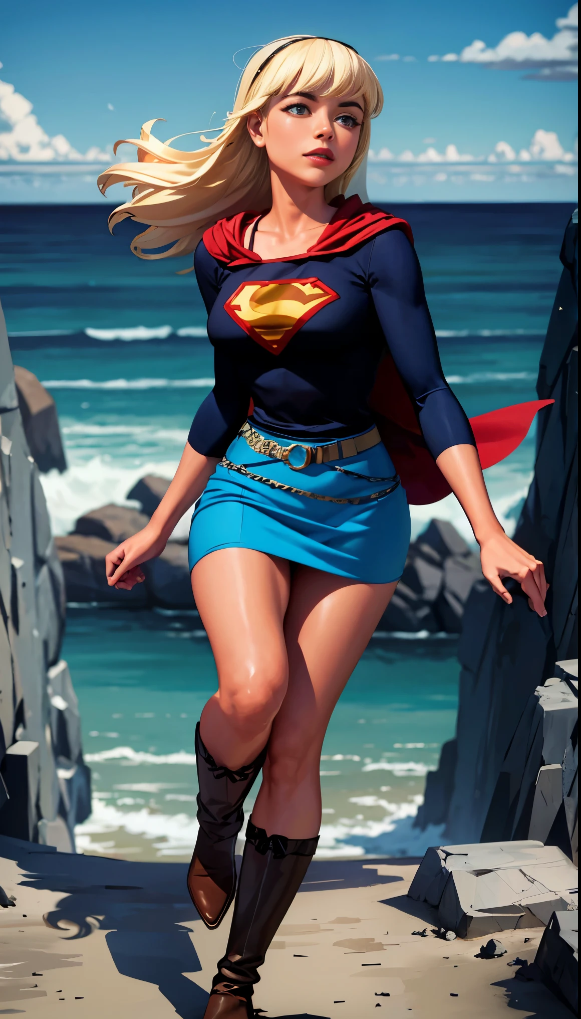 (tiro de vaqueiro), sfw, (obra de arte), (melhor qualidade:1.0), (ultra high resolution:1.0), olhos detalhados,
QUEBRA Supergirl, 1 garota, cabelo loiro longo, no ar, voador
faixa de cabelo, \(branco\) corte superior, manga curta, capa, blue pencil skirt, luvas, botas BREAK
(nuvens, CIDADE, vista deslumbrante)