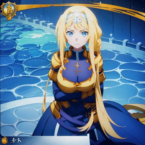 anime girl with long blonde hair and blue eyes in a pool, girl from the Knights of the Zodiac, portrait girl from the Knights of the Zodiac, blonde anime girl with long hair, cushart krenz female key art, biomechanical Oppai, anime goddess, thick, do azur ...