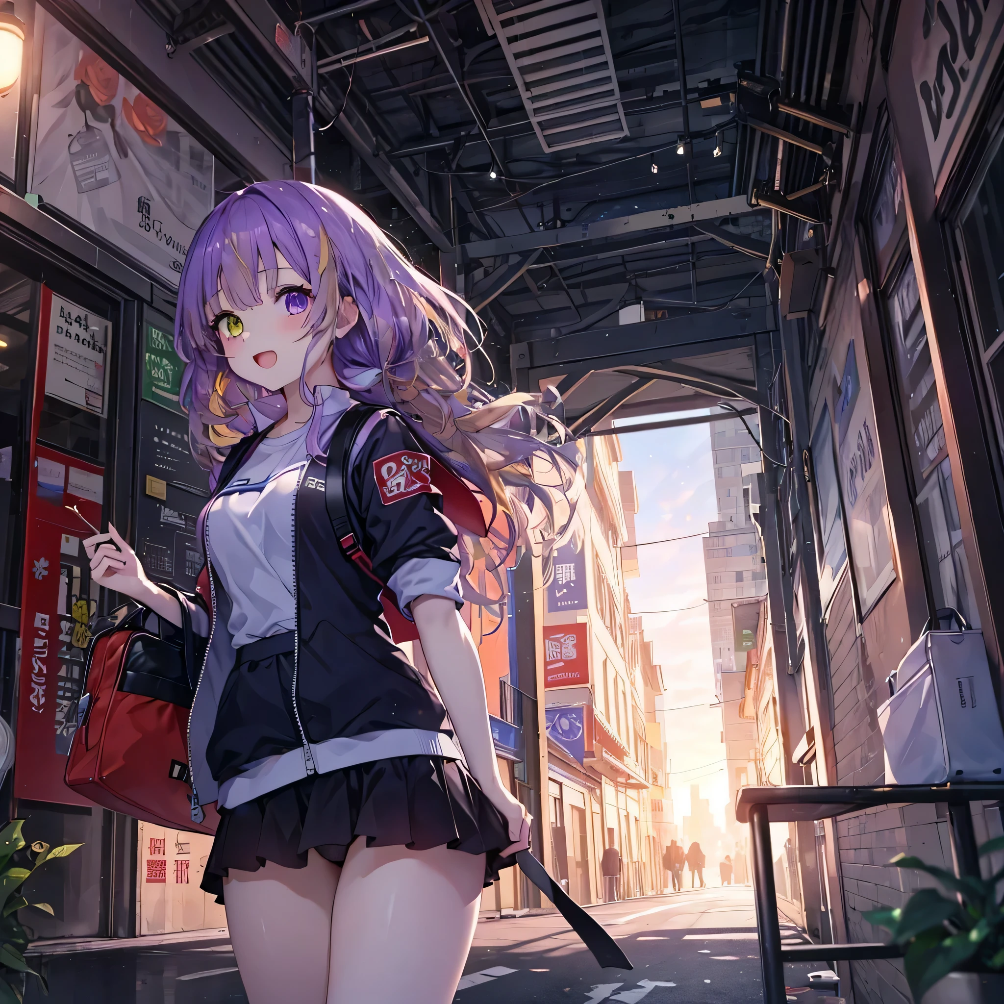 five fingers, Cute fingers, 8K quality, {{{{{european cityscape}}}}}, {{{{{Girl with purple hair and multiple golden meshes on her head}}}}}, {{{{{Purple and gold multi-colored twintail hair}}}}},five fingers, One , primary school student, {{{{{Braid}}}}}, morning, {{{{{Heterochromia - dark pink left eye, Yellow right eye}}}}}, Miniskirt with visible underwear, thick thighs, Cute smile with open mouth, {{{Wearing gym clothes}}}, high quality,cheek,clean underarms,Underwear sticks out,school bag, フラット anime styleのシェーディング, anime styleで、pixiv、anime styleのポートレート、i feel like i&#39;height meters、6headed body, きれいで詳細なanime style、anime style、anime style、(official art、{{{{{Upper body angle}}}}},最high quality、unity 8k wallpaper、At 32K、masterpiece、Super detailed、ultra high resolution, genuine, photogenuineistic:1.2)、(cinematic lighting:1.2)、bear hairpin, {{{{{european cityscape}}}}},perfect human medicine, Cheerleader