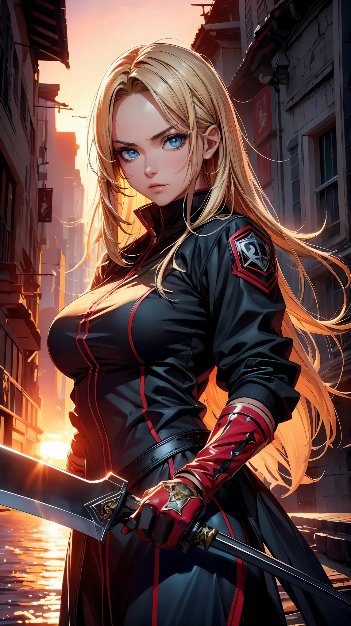 SeaArt AIで作成された剣を携えた女性