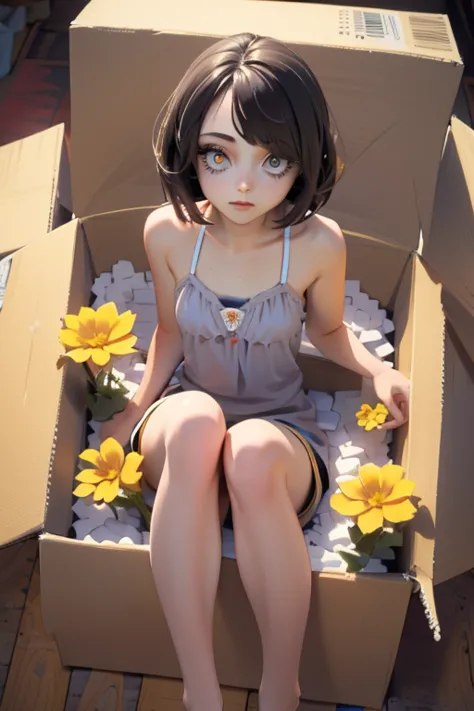 (masterpiece, exquisite beautiful eyes: 1.5), masterpiece ,1 girl,cute girl,(red eyes),small breasts,camisole, insidebox, boxrel...