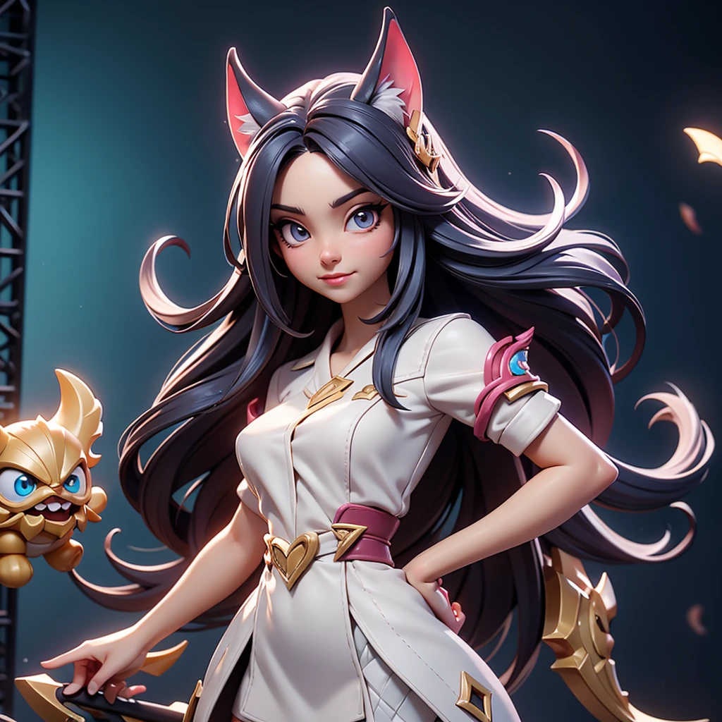 Q version of League of Legends Ahri figure on stage, middle distance