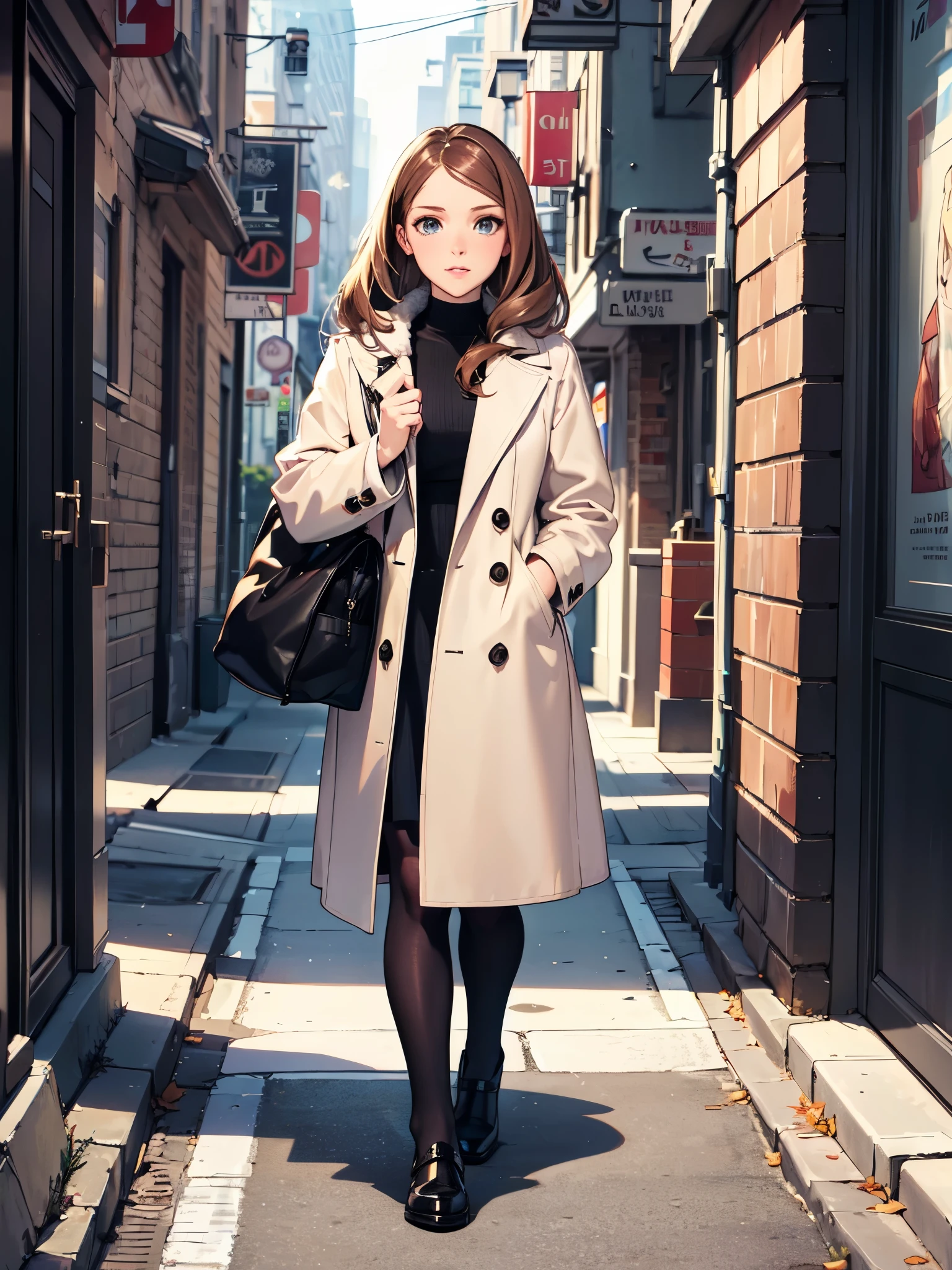 ((masterpiece)), (((best quality))), ((ultra-detailed)), ((illustration)), beautiful detailed eyes, 1girl ((Anna Kendrick)) wearing a winter outfit walking in the street