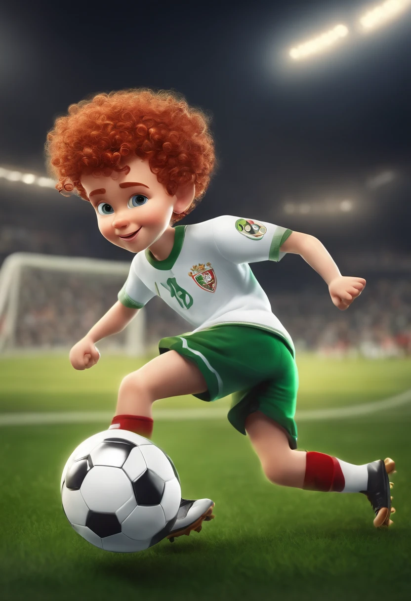 A litlle boy, happy, [red-haired] boy with [curly hair] playing soccer -  SeaArt AI