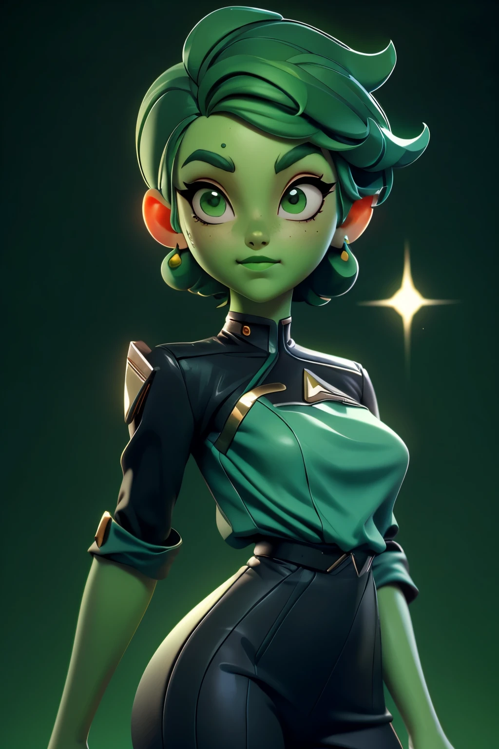 华丽的D&#39;vana, 星际迷航下层甲板, 绿皮肤, 非常短的绿色头发