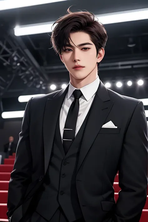 man, handsome man, korean bad boy, super detail, super detail information, cinema lighting, single, standing, studio, front view...