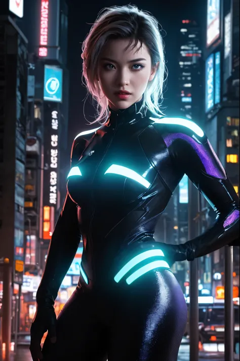 
(best quality, highres:1.2), ultra-detailed, (realistic:1.37) A sexy tron girl, vibrant holographic colors, with glowing lines ...