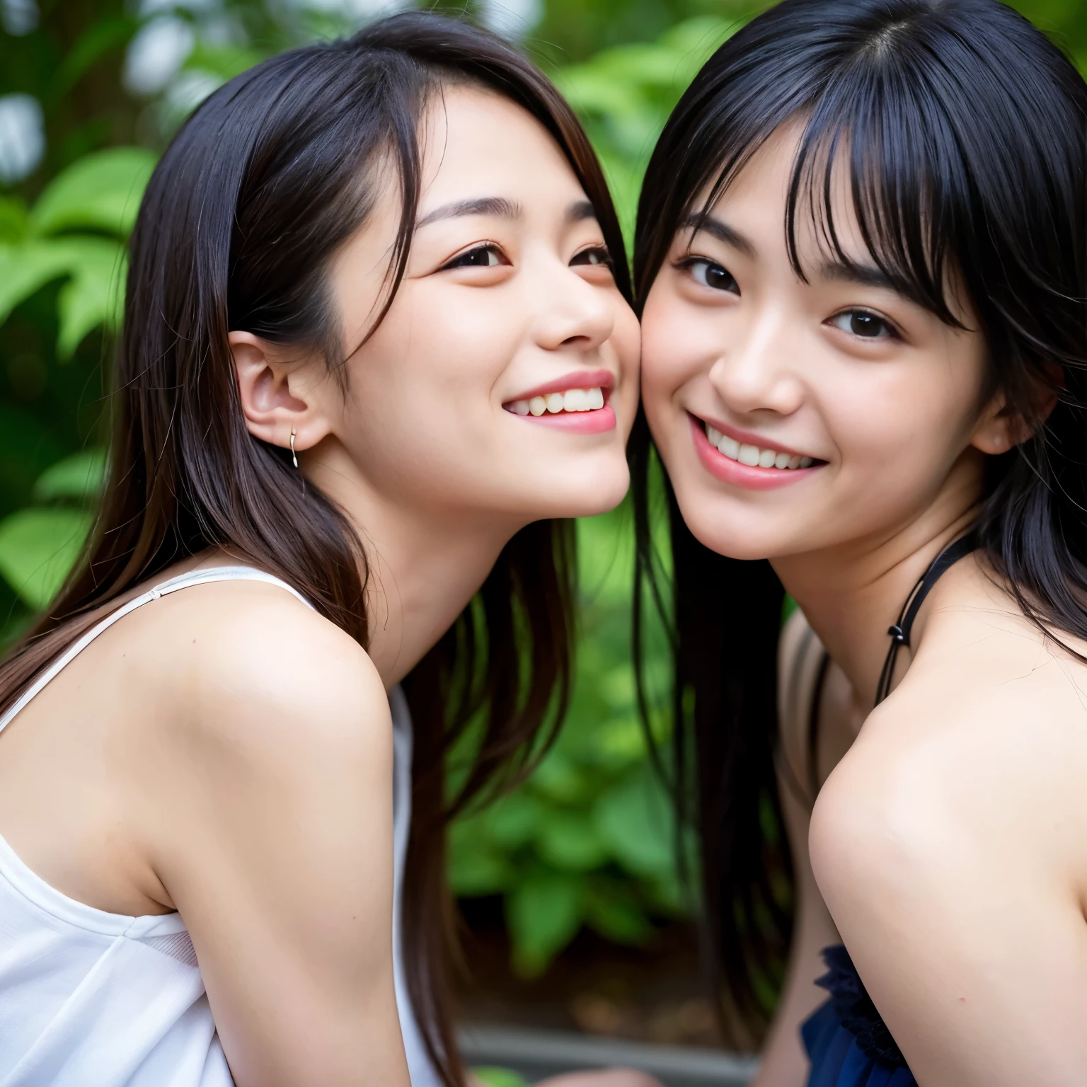 Two asian women are smiling and posing for a picture - SeaArt AI