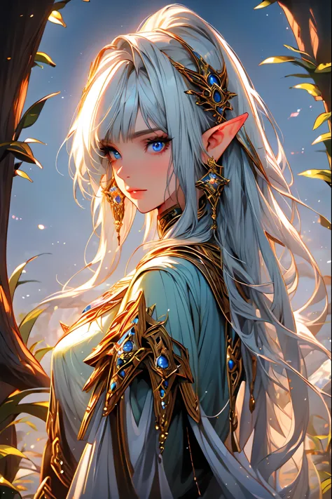 (best quality,4k,8k,highres,masterpiece:1.2),full body ,ultra-detailed,realistic,elf girl,deep eyes,beautiful detailed lips,long eyelashes,pointed ears,flowing hair,fantasy scenery,enchanted forest,
