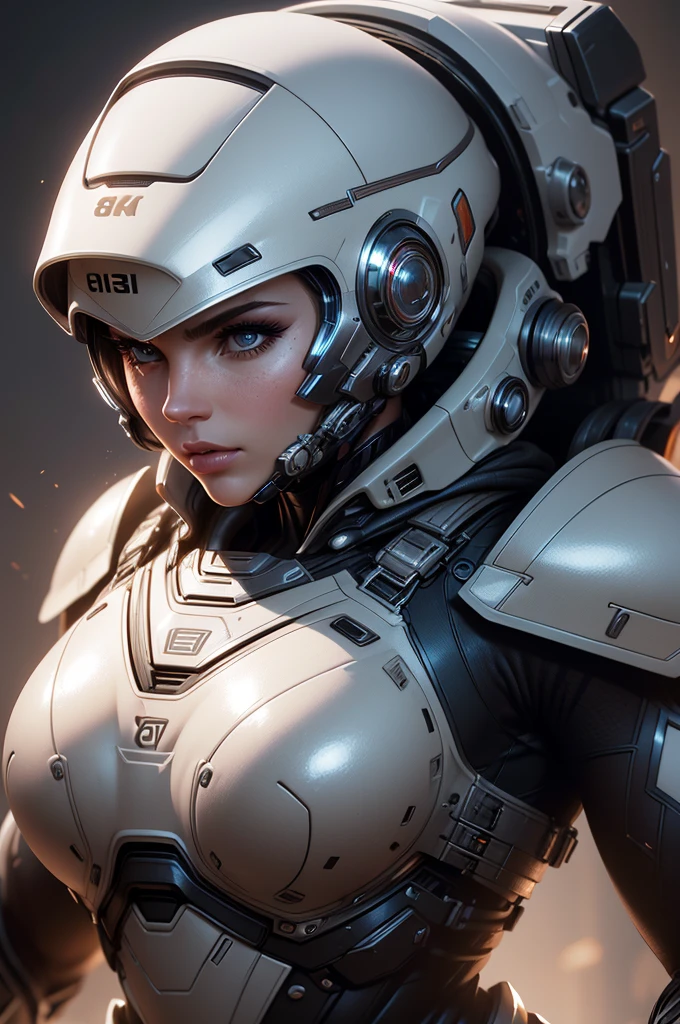 (best quality,8k:1.2,high resolution:1.2),ultra-detalhado,Realistic,retro science fiction female superhero,short hair,rosto extremamente detalhados,long eyelashes,shiny metalic chrome armor, Apertado,gloves,Physically-based rendering,foco nítido,white studio lighting