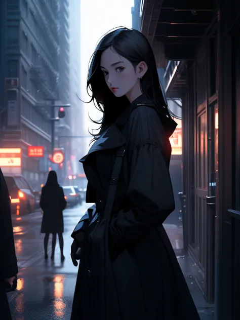 1girl, (looking at viewer:1.2), detail face, (a girl standing, rending on cgsociety, black shadows, streaming, new york backdrop...