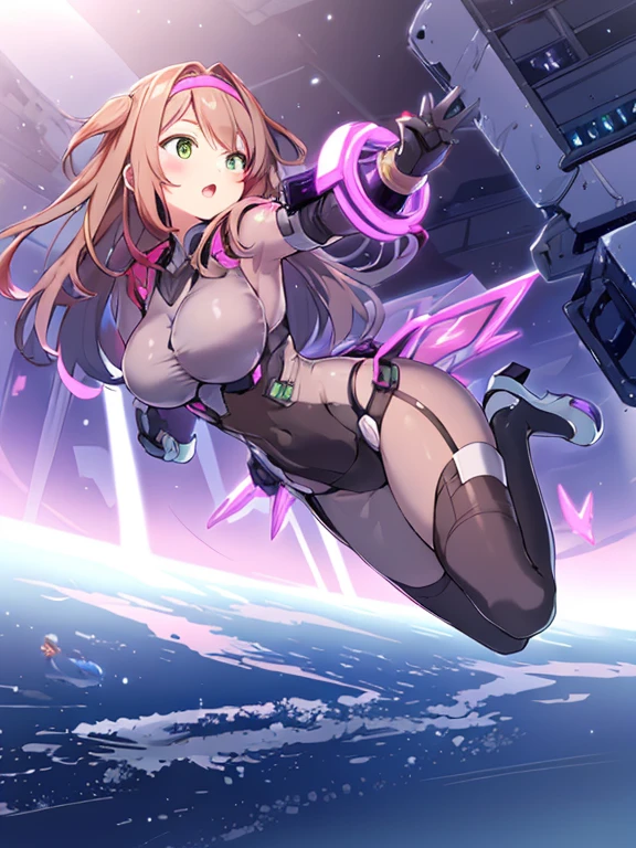 Extreme detail,masterpiece,futuristic city,girl with (energy shield):1.3,tight-fitting bodysuit,protecting herself from danger,using shield in battle,futuristic buildings,flying cars,shield growing brighter,repelling invader