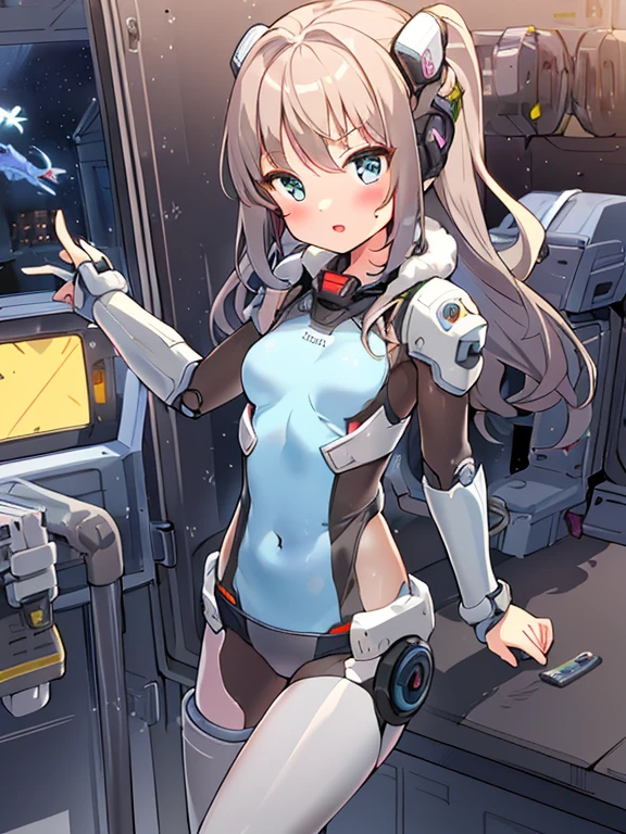 ((masterpiece:1.4、highest quality))+、(super detailed)+、
1 girl、cyberpunk city、flat chest、wavy hair、mecha clothes、(robot girl)、Cool move、Silver Bodysuit、Inside the space station、Spacecraft cabin)、Silver Dragon Armor、(cold face)、cowboy shot、pretty girl