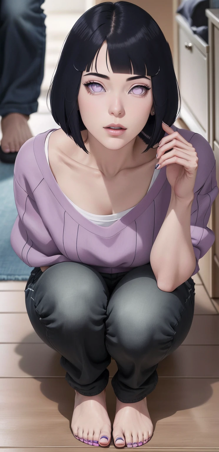 { - Anatomiefehler} (Meisterwerk - Ultra-detailliert, sehr hohe Auflösung) , Absurditäten, hinata\(boruto\), 1 Mädchen, Allein,reife Frau, Lila Kapuze,mehrlagige Ärmel, Jeans, draußen, bewölkter Himmel, perfekte Komposition, detailliert lips, Große Kiste, schönes Gesicht, Körperproportionen, erröten, (pinke Lippen), kurze schwarze Haare (schwarzes Haar), lila Augen, weicher Look, super realistisch, detailliert, realistisches Gesicht und Körper, realistisches Haar, realistische Augen, realistische Nase, realistische Lippen,  Anime-Serie. Mit lila Schuhen über den Boden laufen.